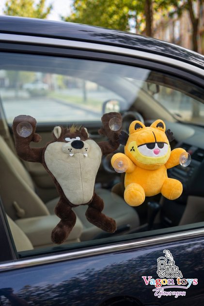 Garfield ve Tazmanya Canavarı Vantuzlu Araç Camı Peluş İkili Set – 22 cm & 30 cm Yumuşak Araç İçi Aksesuar & Komik Hediye