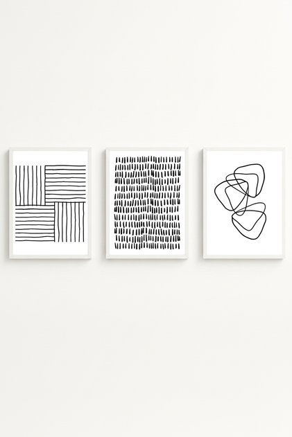 White Wooden Framed 3-Piece Modern Painting Huhu239 - Triple Painting Set White Frame
