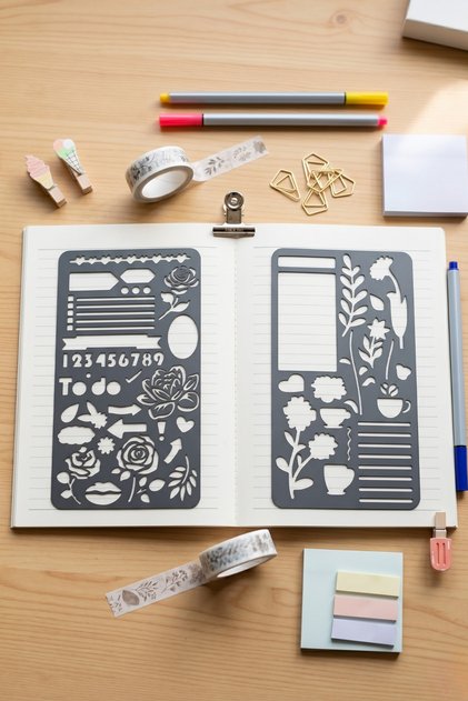 Bullet Journal Fincan Motifi, Gül Desenleri ve Liste Satıları Cetvel Set (2 Adet)