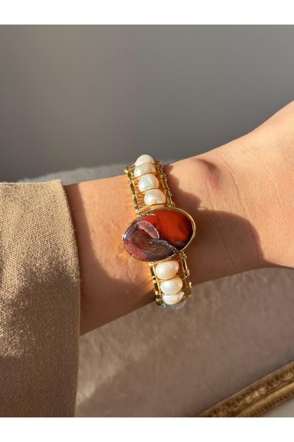 Filigree Aura Jasper and Pearl Cuff Bracelet
