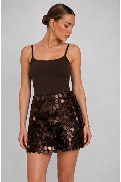 Brown Skirt with Sequin Details Is Stylish
