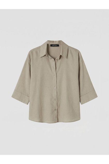 Beige Linen Blended Oversize Women's Shirt