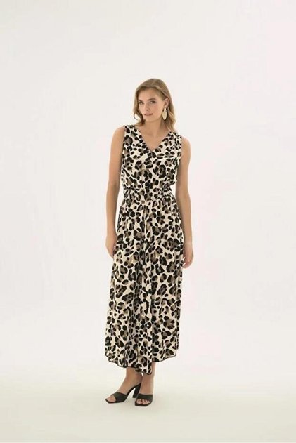 21506 Leopar Kalın Askılı Beli Lastikli Elbise