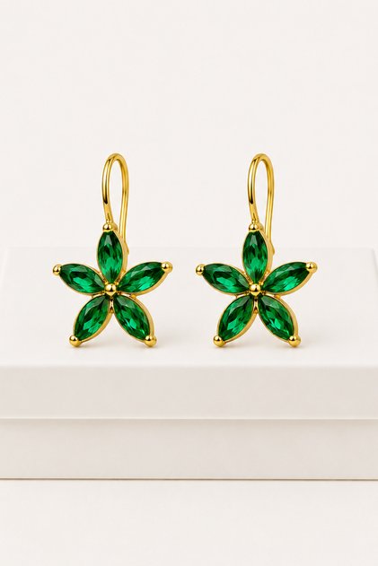 Colorful Zircon Stone Lotus Flower Earrings | Gold Color Flower Figured Dangle Women's Earrings