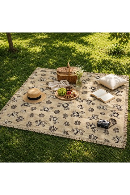 Cotton Woven Multi-Purpose Sofa Cover Rug Cover Picnic Cover Fringed Decorative