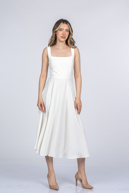 Women's Summer Ecru Mayra Premium Strappy Square Neck Long Midi Dress Stylish Daily Comfortable 50411