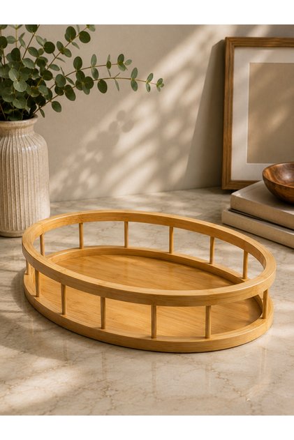 Bambu Oval Küçük Boy Servis Tepsisi Sunum Tepsi 36*25cm