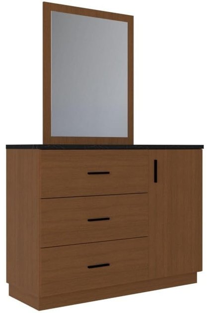 Pera Dresser with Mirror | Durable Vanity Table | Dressing Makeup DeskL120xW44.5xH181.5cm - Walnut/Black Marble