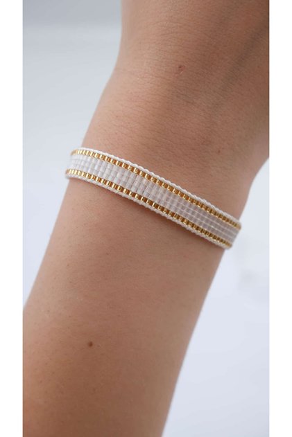 Gold Stripe Detail Miyuki Knitted Bracelet