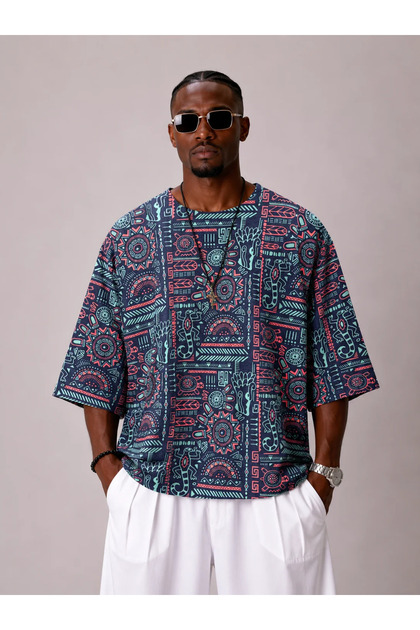 Oversize Cotton Linen Patterned Tshirt
