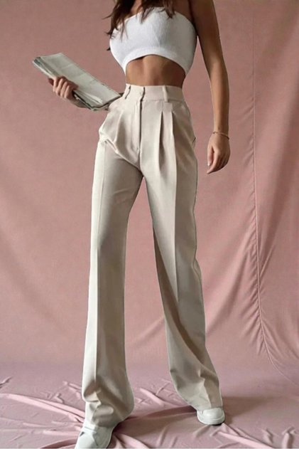 Cream-Colored Loose-Fit Trousers Suitable for City Style