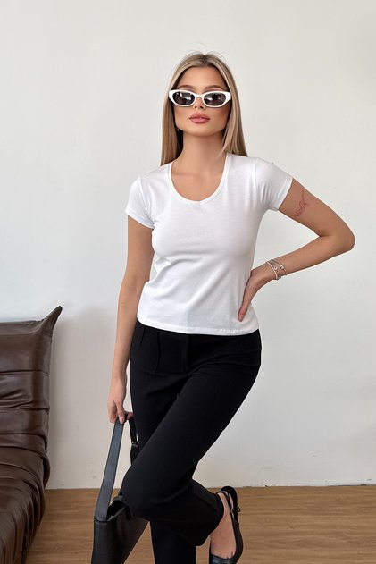 Women's V-Neck Cotton Basic T-Shirt White - 925061