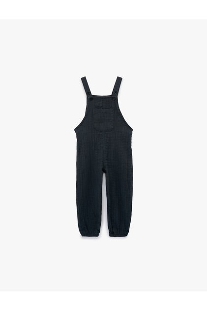 Square Collar Pocketed Sleeveless Muslin Strap Salopet Jumpsuit
