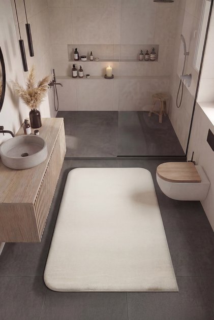 Puffy Cream Color Bath Rug Thick Soft Fluffy Plush Shaped Luxury Shower Mat (80X120)