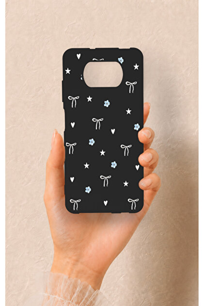 Poco X3 Compatible Mini Bow Black Patterned Silicone Case