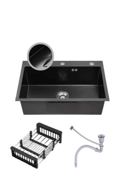 Luxury Kitchen Sink Stainless Steel 304 Black Nano Honeycomb Design Single Bowl Undermount Sink with Two Holes 65*45cm