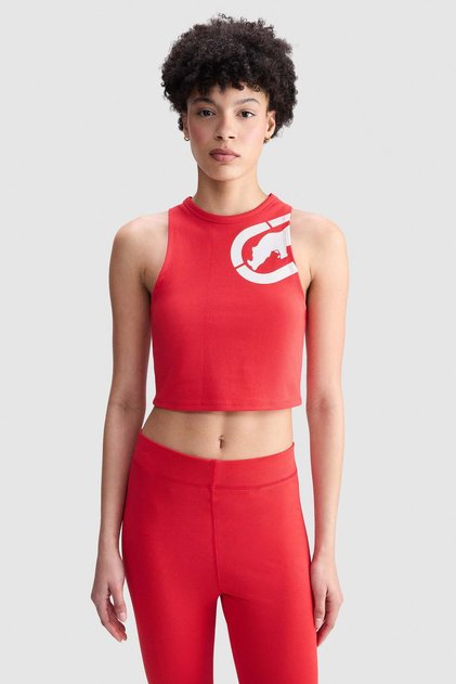 Ecko Red Hannah Regular Fit Crop Crew Neck Printed Women's Red Tank Top