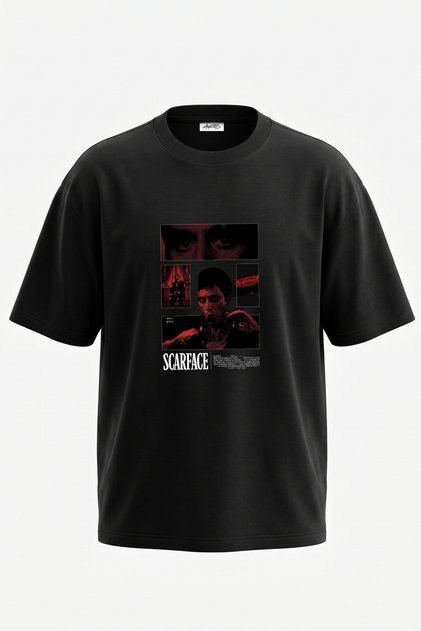 Scarface Montana Design Back Printed Cotton Black Oversize T-Shirt