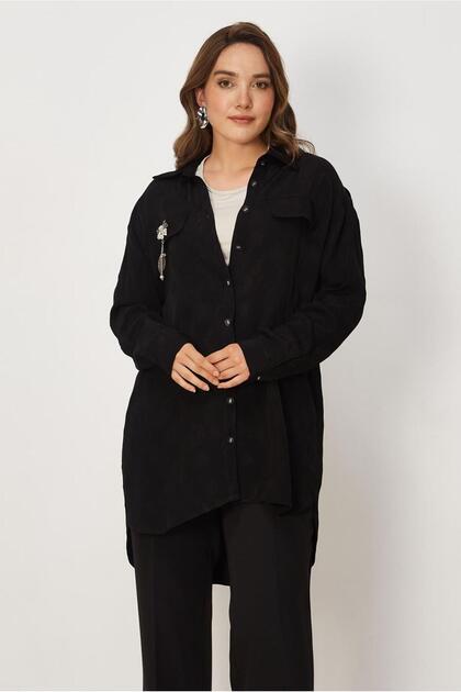 Shirt Collar Satin Jacquard Tunic 46565