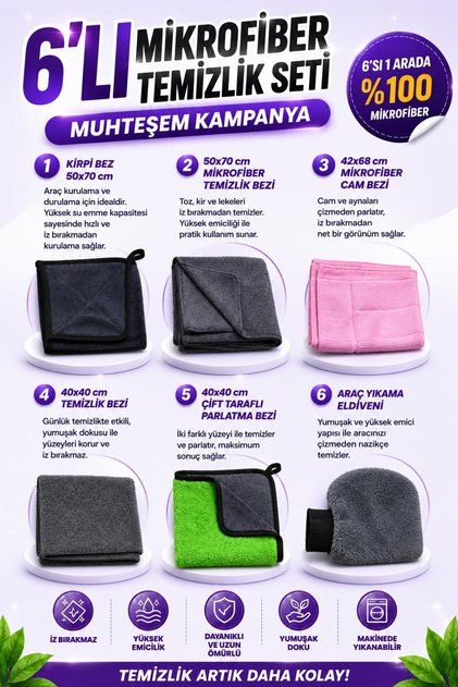 6-Piece Magnificent Microfiber Car Washing Cleaning Drying Cloth, Glove Sponge Car Set