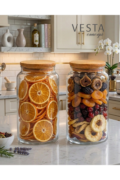 Air-Tight Natural Bamboo Lid Glass Jar - Double Multi-Purpose Jar Set - 1420 ml