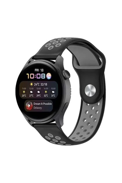 Watch 20mm Compatible Sports Perforated Strap - Black-Grey