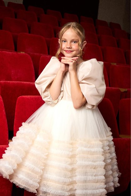Girl's Ruffled, Balloon Sleeve Taffeta Dress Birthday, Wedding, Graduation, Special Occasion 1-16 Years Old