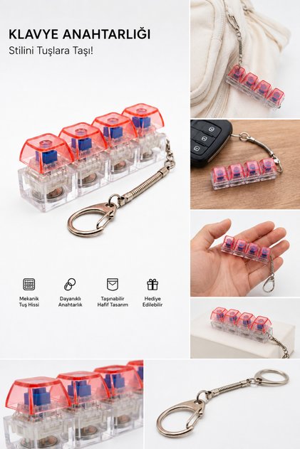 Led Lighted 4-Pack Mechanical Keyboard Switch Keychain Pressure-Illuminated Keycap Keychain Gamer & Fidget Accessory