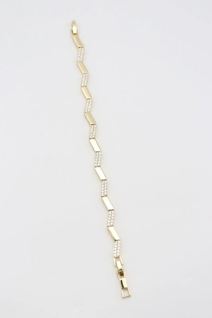 Vip Gold Zigzag Design Stone Detailed Luxury Anti-Tarnish Steel Stylish Bracelet 17+2 cm