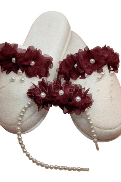 Floral Pearl Maternity Slippers and Pearl Maternity Crown Mother Hospital Set