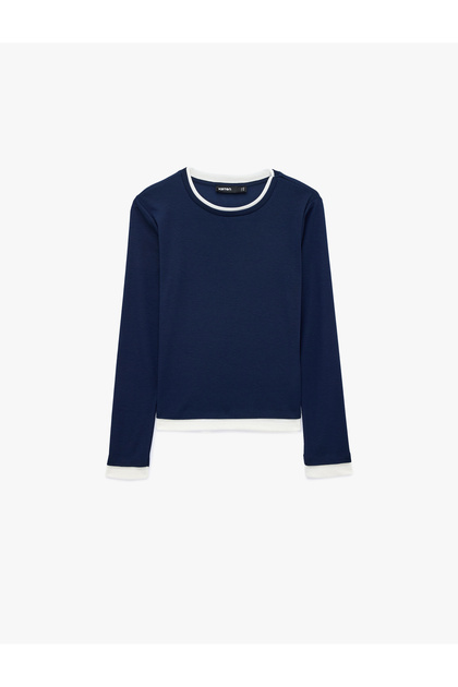 Slim Fit Color Contrast Layered Long Sleeve Crew Neck T-Shirt