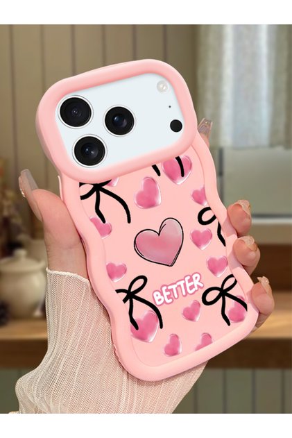 iPhone 17/18 Pro Max Uyumlu Kılıf kamera koruyucu Pembe Silikon Couple Telefon Kılıfı Kalp Desen