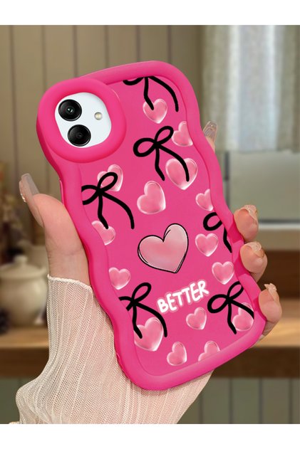 Samsung Galaxy A04 Compatible Case Camera Protector Red Silicone Couple Phone Case Heart Pattern