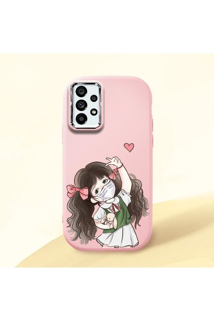 Samsung Galaxy A73 Compatible Case Camera Protector Pink Silicone Couple Phone Case Girl Patterned