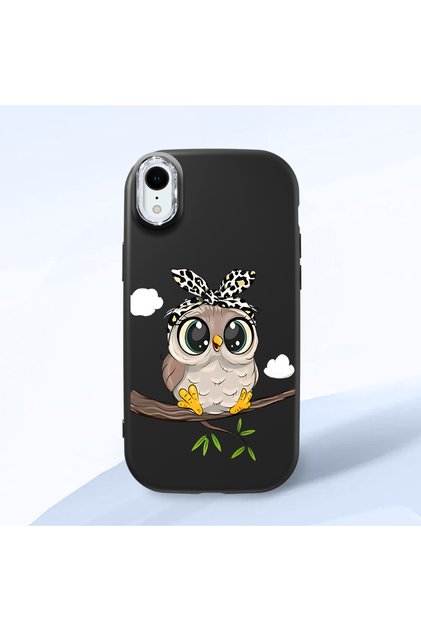 iPhone Xr Compatible Case Camera Protector Black Silicone Couple Phone Case Owl Patterned