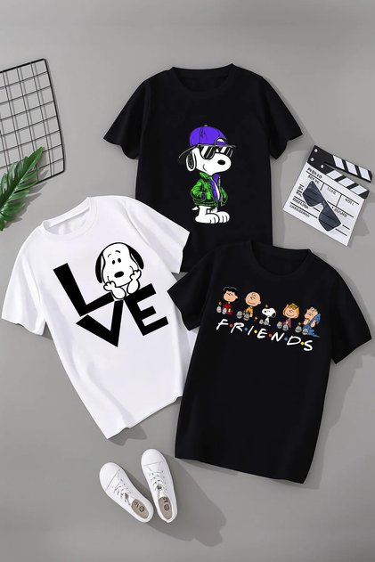 Snoopy Printed Cotton Short Sleeve 3-Pack Youth and Children's T-Shirt