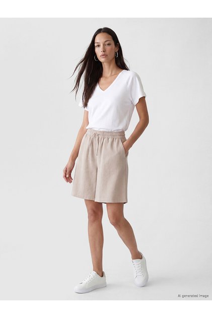 Lcw Everyday Women's Linen Blend Shorts with Elastic Waist