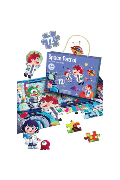 Puzzle educativ mare, Simply Joy, Space Patrol, 72 piese, albastru, 90x60cm, 4 ani+
