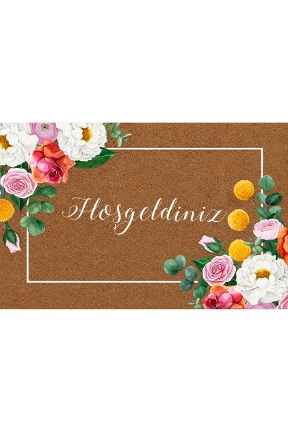 Kapı Önü Paspası Kaymaz Ağır Tabanlı Gül,Çiçek Desen Hoş Geldiniz Dekoratif (45x70 cm) Kod T2