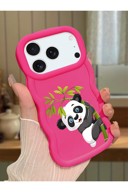 iPhone 17/18 Pro Max Compatible Case with Camera Protector Red Silicone Couple Phone Case Panda Pattern