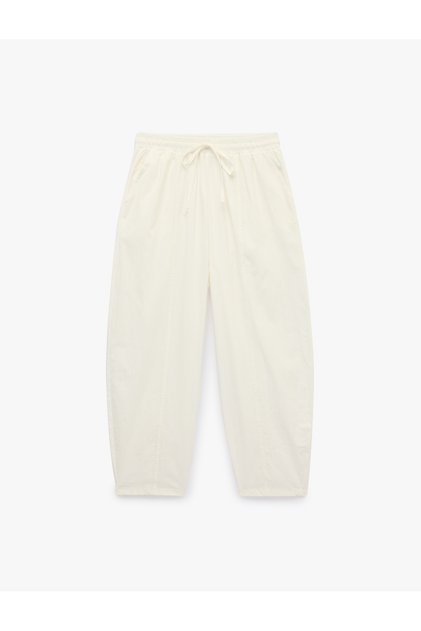 Cotton Barrel Trousers with Elastic Waist and Tie-Up Side Pockets