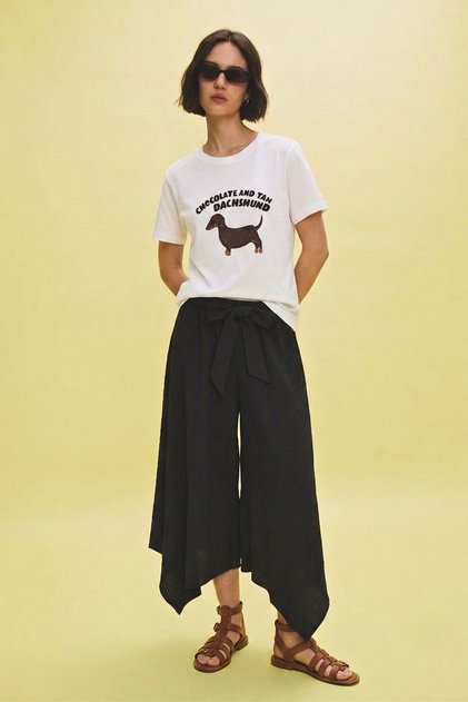 Pantaloni asimetrici cu croială largă NEGRU