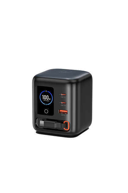 Wi-G039 GaN Teknolojili Type-C Kablolu 4 Portlu Masaüstü Çoklu Şarj İstasyonu 100W Siyah