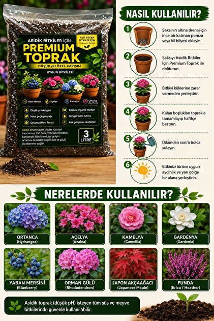 NEXVORİA Asidik Bitkiler İçin Premium Toprak 3 Litre – Düşük pH