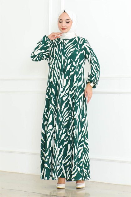 Zebra Pattern Hijab Dress Green