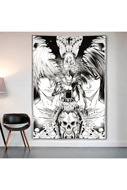 لوحة جدارية من Death Note Light and Ryuk، لوحة جدارية من القماش الساتان عالي الجودة
