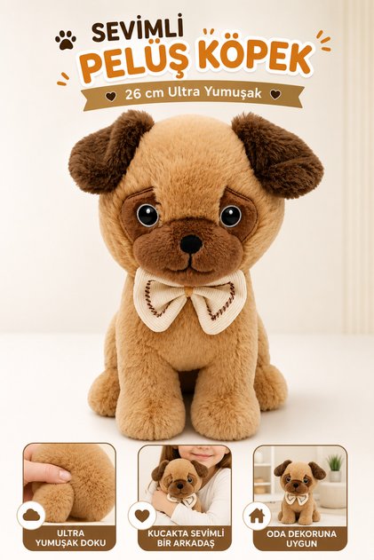 Sevimli Peluş Köpek 26cm – Ultra Yumuşacık Dokulu Sarılmalık Uyku Arkadaşı Çocuk Oyuncağı