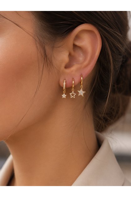 Miore Triple Star Figured Zircon Stone Hoop Earring Set