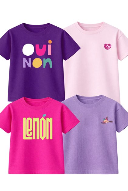 Girls' T-Shirt Set - Girls' Printed Short Sleeve Cotton Anti-Sweat 4-Piece T-Shirt Set (Ages 10-13)