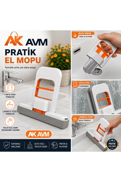 Pratik El Mopu Cam Duşakabin Ayna Lavabo Yüzey Temizleme Mopu Çok Amaçlı El Mopu
